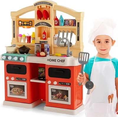Produktbild von GOPLUS 42 TLG. Kinderküche Set, Kinderspielküche mit Lichtern, Musik, Dampf-, Kochgeräuschen, Spüle mit fließendem Wasser, für Kinder ab 3 Jahren