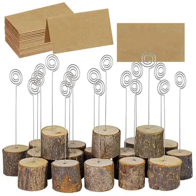 Tischkartenhalter aus Holz, 15 Stück + Kraftpapier, 18 cm