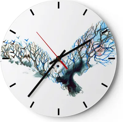 Produktbild von Wanduhr - Rund - Glasuhr - Eule wild Wald Flug - 30x30cm - Schleichendes Uhrwerk - Lautlos - zum Aufhängen bereit - Dekoration Modern - Wanddekoration aus Glas - C3AR30x30-3122