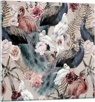 Produktbild von Bilder auf glas - Einteilig - Pfauen Squab Flamingos - 40x40cm - Glasbilder - Wandbilder - Bilder - zum Aufhängen bereit - Wanddekoration aus Glas - Glas Bilder - Wandbild auf Glas - GAC40x40-4890