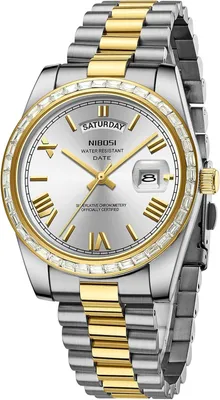 Produktbild von Herren Uhr Diamantlünette Edelstahlzifferblatt wasserdichte Business Casual Klassiker Watch mit Tag und Datumsanzeige