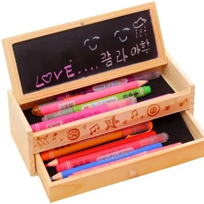 Produktbild von Omgoods - Schreibtischorganizer aus Holz - Schreibtischorganizer mit Schubladen - Stiftekörbchen für den Schreibtisch - Schreibtischorganizer für Kinder - Schwarzer Schreibtischorganizer - Große Kapazität, 20,5 x 8 x 6 cm - Stiftdose