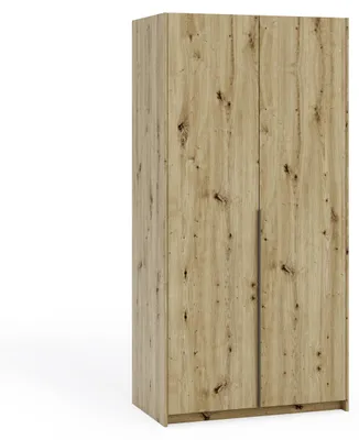 Produktbild von Garderobenschrank BENTON, Kleiderschrank 100 cm, Schlafzimmerschrank mit Stauraum, Moderne Garderobe, Drehtürenschrank, Flurschrank, Eiche Artisan