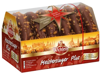 Produktbild von Wicklein Meistersinger Plus Feine Nürnberger Oblaten-Lebkuchen Mandelkrokant 200g