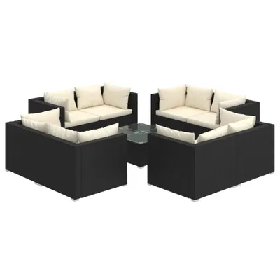 Immagine prodotto di set 9 pezzi da giardino con cuscini in poly rattan nero