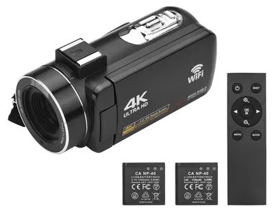 Zdjęcie produktu dla cyfrowa kamera wideo 4K, kamera WLAN, rejestrator DV, 56 MP, 18-krotny zoom cyfrowy, 3,0-calowy ekran dotykowy IPS, obsługa rozpoznawania twarzy, noktowizor IR, ochrona przed drganiami, z 2 bateriami + pilot + torba do przenoszenia