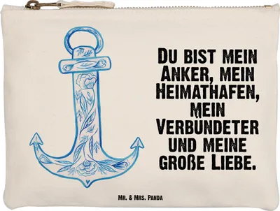 Produktbild von Mr. & Mrs. Panda Stoffbeutel Anker Blau Größe M - Weiß - Geschenk, Kulturtasche, Mäppchen, Kosmetiktasche, Lustige Sprüche, Kulturbeutel, kosmetiktäschchen, Etui