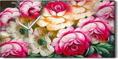 Produktbild von Wandbild Leinwand Bilder mit Uhr Geräuschlos 60x30 Abstrakte Kunst Blumen - weiße Hände