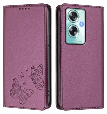 Image de Étui en cuir pour Oppo A79 5G, motif papillon, étui portefeuille à rabat avec support, violet