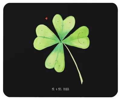 Produktbild von Mr. & Mrs. Panda Mouse Pad Blume Kleeblatt - Schwarz - Geschenk, Mousepad, mauspad laptop, mousematte, Neuanfang, Motivation, Umzug, Kleeblätter, notebook, Glück, Garten
