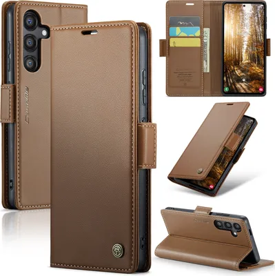Produktbild von Lederhülle für Samsung Galaxy S24 FE Brieftasche Kartenfach Schutzhülle mit Standfunktion Braun