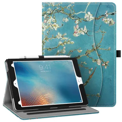 Produktbild von Fintie Hülle für iPad Pro 9,7 Zoll 2016 Kunstleder Tasche Schutzhülle Smart Case mit Ständer Funktion und Auto Schlafen/Wachen, Stifthalter, Dokumentschlitz - Mandelblüten
