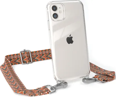 Produktbild von EAZY CASE Handykette - Verstellbarer Trageriemen kompatibel mit Apple iPhone 11, Handykordel mit transparenter Silikon-Hülle, Band in Orange