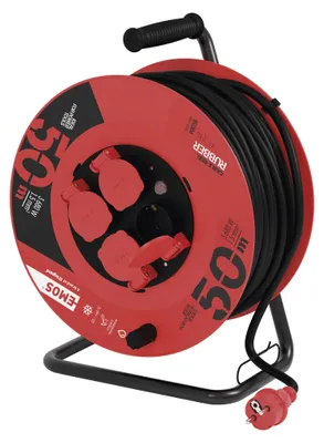 Gummi-Kabeltrommel – 4 Steckdosen, 50m, 1,5mm2 