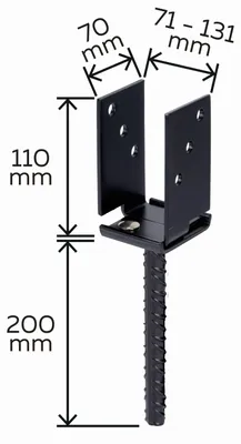 Produktbild von Alberts U-Pfostenträger mit Betonanker aus Riffelstahl, zum Einbetonieren, lichte Breite 71 - 131 mm