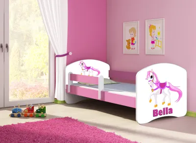 Produktbild von ACMA Jugendbett Kinderbett Junior-Bett Komplett-Set mit Matratze Lattenrost und Rausfallschutz Rosa 43 Kleines Pferd 180x80