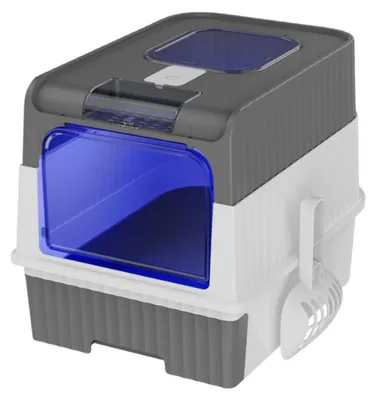 Produktbild von Katzentoilette - Selbstreinigendes Katzenklo mit Deckel - Sterilisation und Geruchsneutralisation - Mit Schaufel - Für Katzen bis 15 kg - Grau