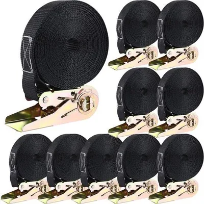 Image de 10 pièces de sangles à câble de 800 kg, 6 m x 25 mm, avec cliquet – Sangles à câble pour l'arrimage de chargement (noires)