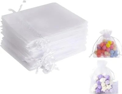 Produktbild von Weiße Organza-Geschenkbeutel – 7 x 9 cm Gaze-Beutel mit Kordelzug, 100 Stück Hochzeitsschmuckbeutel – transparente Netzbeutel für Hochzeit, Weihnachten, Geburtstag, Jahrestag