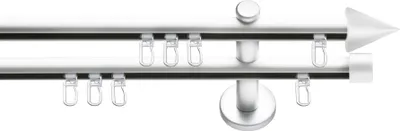 Produktbild von SN Deco Gardinenstange Innenlauf Nizza, 19 mm, 2-läufig, Stahl, Komplett-Set mit Ringen, Profilträger, 200 cm, weiß