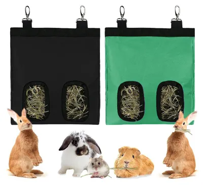Produktbild von 2er Pack Heufutterbeutel für Kaninchen Meerschweinchen Chinchilla Aufhängbarer Futterspender aus Nylon 27x27cm
