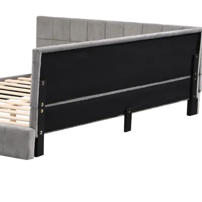 Immagine prodotto di okwish Letto imbottito Divano letto 160*200cm, Letto per bambini, Senza materasso, Letto multifunzionale con materasso a doghe in piacevole materiale di velluto, Grigio