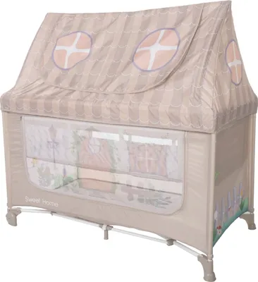 Produktbild von Lorelli Reisebett Sweet Home 2 Ebenen Laufstall mit Dach faltbar Räder Matratze beige