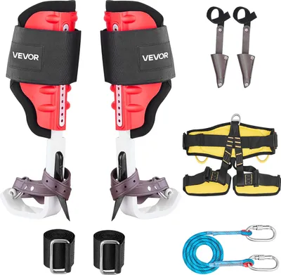 Immagine prodotto di VEVOR Ramponi per arrampicata sugli alberi, attrezzatura per arrampicata sugli alberi regolabile in altezza con cinghie e protezioni per ramponi, capacità di carico 159 kg, robusti ramponi in alluminio, attrezzatura per la cura degli alberi per la raccolta della frutta e la caccia, rosso