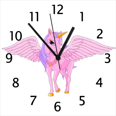 Produktbild von Wallario Design Wanduhr Rosa Einhorn mit großen Flügeln aus Echtglas, Größe 30 x 30 cm