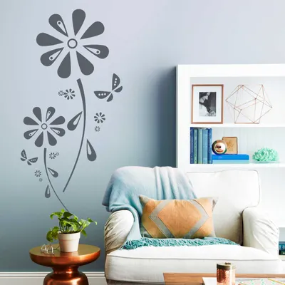 Produktbild von Wandtattoo - Wandaufkleber - Wandtattoo "Margariten-Traum" - 60cm x 29cm anthrazit - Dekoration Küche Wohnzimmer Wand