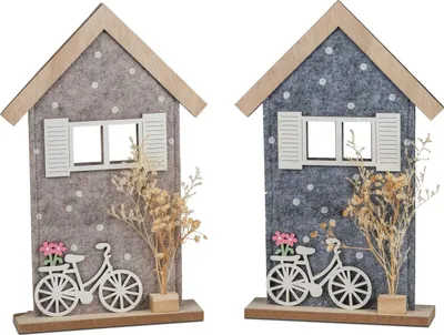 Produktbild von 2er Set Dekoobjekte Häuser mit Fahrrad H. 31cm grau creme aus Filz Formano F26