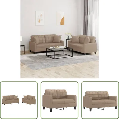 Produktbild von The Living Store 2-tlg. Sofagarnitur mit Kissen Cappuccino-Braun Kunstleder