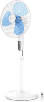 Produktbild von Brandson Standventilator 50W mit Standfuß höhenverstellbar, Ventilator mit Fernbedienung, Neigungswinkel 30°, 3 verschiedene Geschwindigkeitsstufen, Oszillationsfunktion 80°, 42 cm Ø, Weiß/Blau