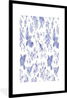 Produktbild von MuchoWow® MuchoWow® Gerahmtes Poster Vintage - Vogel - Blau 60x90 cm - Poster mit zchwarzem Bilderrahmen - Dekoration - Wandposter Wohnzimmer - Hochwertig
