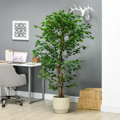 Produktbild von Künstlicher Ficus 180 cm - Kunstbaum Ficusbaum mit 882 Blättern & Topf - Pflegeleichte Zimmerpflanze Kunstpflanze Groß - Grün
