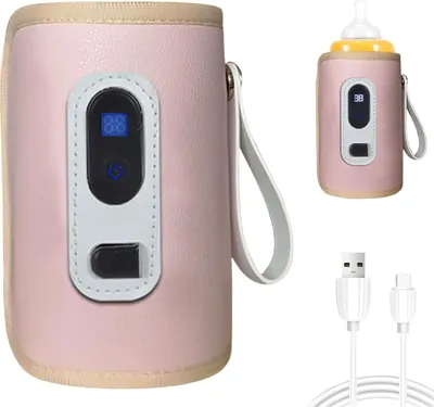 Produktbild von USB Babyflaschenwärmer Tasche, Tragbarer Milchwärmer mit 5 Temperaturstufen, LCD Display, Isolierhülle für Babyflaschen, Ideal für Reisen und Auto