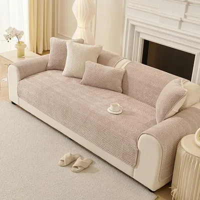 Produktbild von Heikoeco®Weicher Kristallsamt Universal-Sofabezug 2 3 4 Sitzer, sofaschoner rutschfest,Samt sofa überwurfdecke- mit Rutschfester Unterlage,Khaki,90x9