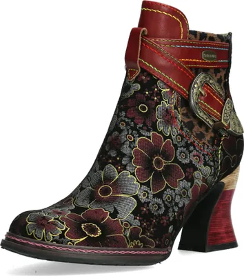 Produktbild von Laura Vita Damen Stiefelette Blumenmuster floral gemusterte Schnalle Elceao 31, Größe:39 EU, Farbe:Rot