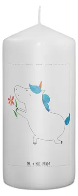 Produktbild von Mr. & Mrs. Panda Kerze Einhorn Blume 15 x 7 cm - Weiß - Geschenk, Antrag, Erinnerungslicht, Unicorn, Ehe, Stumpenkerze, Liebe, Pärchen, Wachskerze, Erinnerungskerze