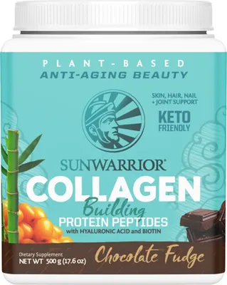 Obrázok produktu pre Sunwarrior Collagen Building Protein Peptides 500 g čokoládový fondán / Rastlinné proteíny / Chutný rastlinný proteín s kyselinou hyalurónovou podporujúci produkciu kolagénu