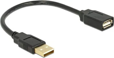 Produktbild von DeLOCK Kabel USB 2.0 Verlaengerung, A/A 15cm S/B, 0,15 m, Schwarz