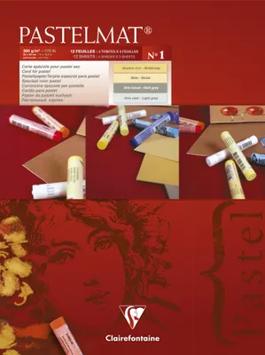 Produktbild von Clairefontaine Pastelmat Nr. 1 Klebeblock, 360 g/m², 30 x 40 cm, 12 Blatt, 4 Farbtöne