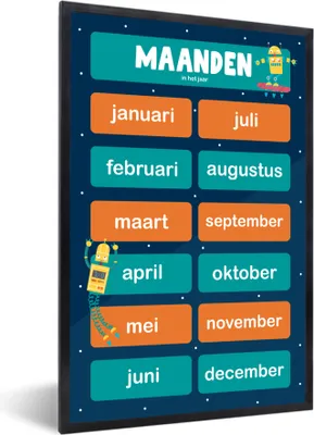 Produktbild von MuchoWow® MuchoWow® Gerahmtes Poster Kinderzimmer - Erzieherisch - Monate - Mädchen - Jungen - Kinder 40x60 cm - Poster mit zchwarzem Bilderrahmen - Papierdruck - Wandbilder