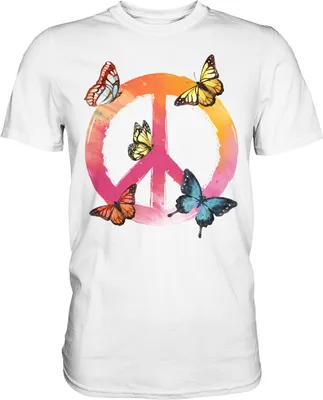 Produktbild von Buntes Peace Symbol Frauen Schmetterling T-Shirt – White / M