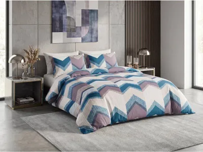 Produktbild von CHEVRONIX Mikrofaser-Bettwäsche blau-lila, Größe: 2-teilig, 70 x 80 cm | 160 x 200 cm