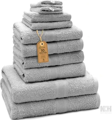 Produktbild von Frottier Handtuch-Set, 4X Handtücher, 2X Duschtücher, 2X Gästetücher, 2X Waschhandschuhe, Silber grau