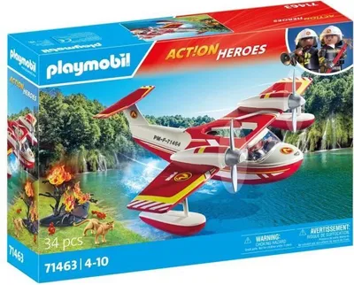 Image de Hydravion PLAYMOBIL avec pompier, Action Heroes, Avion anti-incendie, 71463, Dès 4 ans