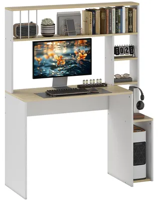 Image de Bureau - Bureau informatique - Meuble de poste de travail - Bureau d'étude - Espace de travail à domicile - Avec rangement et support pour unité centrale