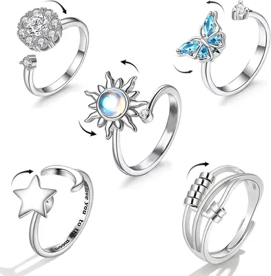 Produktbild von Fidget Ring Set, verstellbarer Anti-Stress-Ring, mit Kristallen Sternen, Mond und Sonne, für Männer und Frauen
