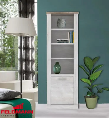 Image de Étagère 71 cm, pin blanc, chêne vieilli, bibliothèque, étagère sur pied, salon